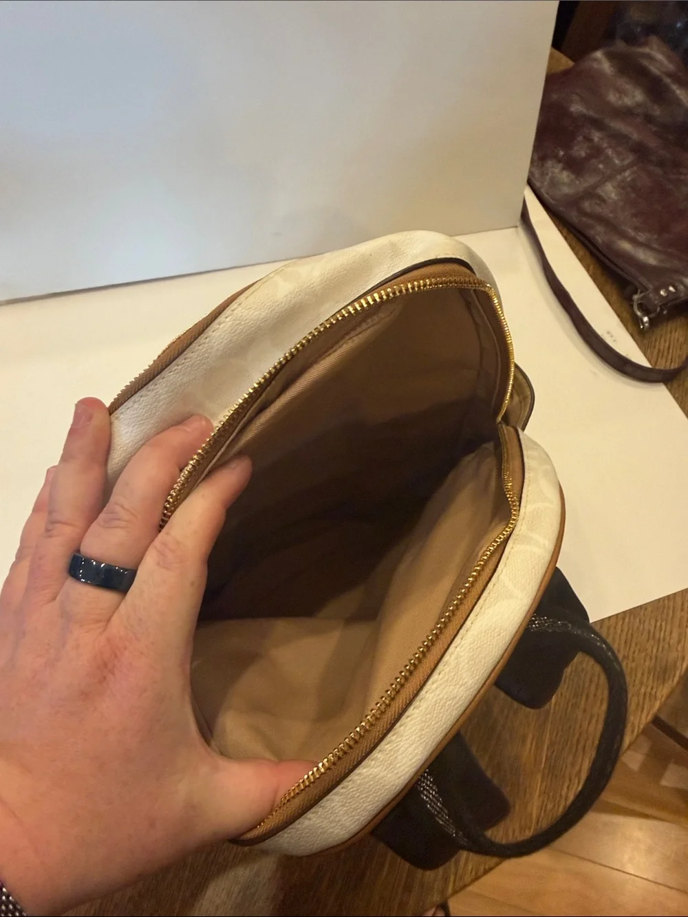 Coach Signature Canvas Backpack in Cream and Brown